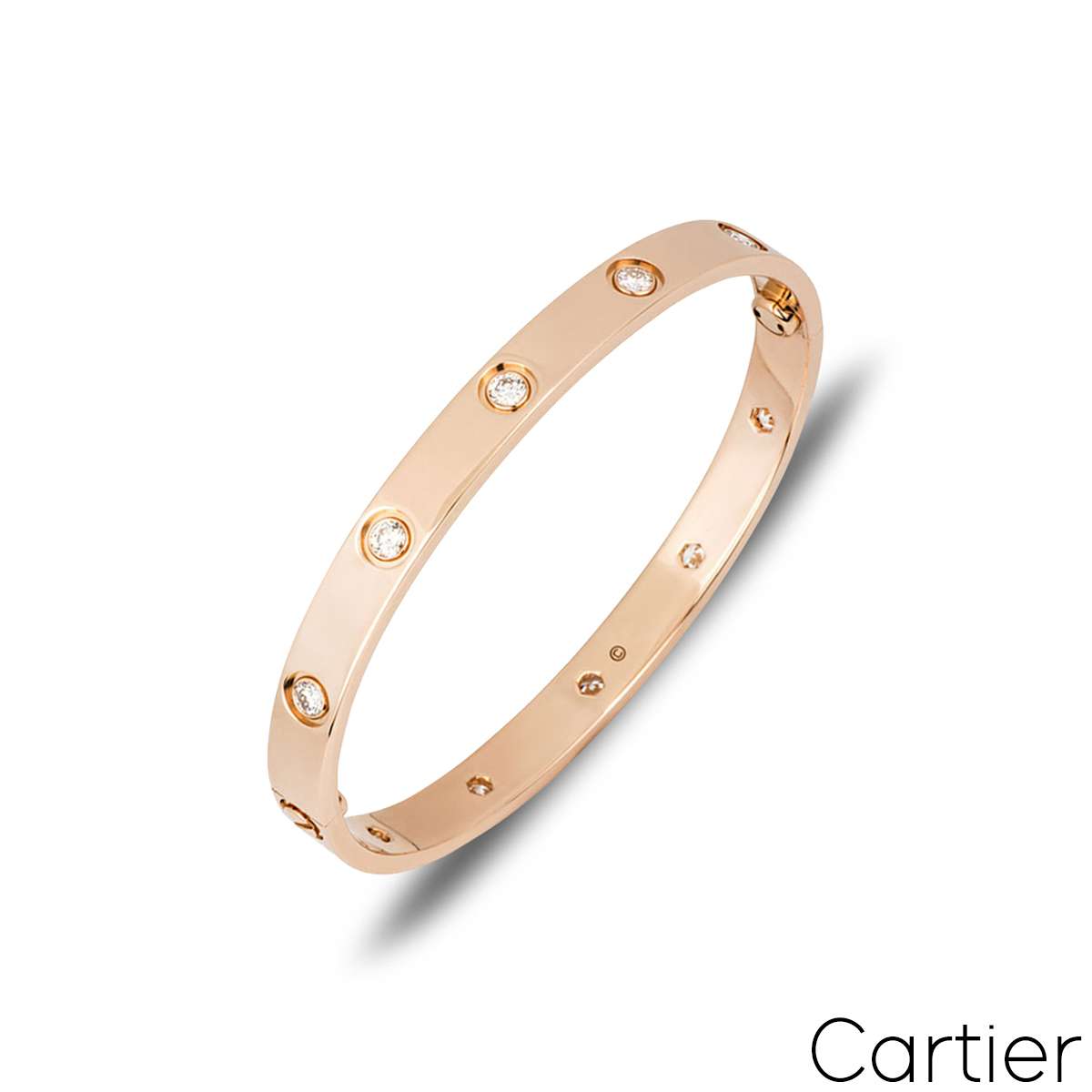 Cartier Rose Gold Full Diamond Love Bracelet Size 17 B6040617